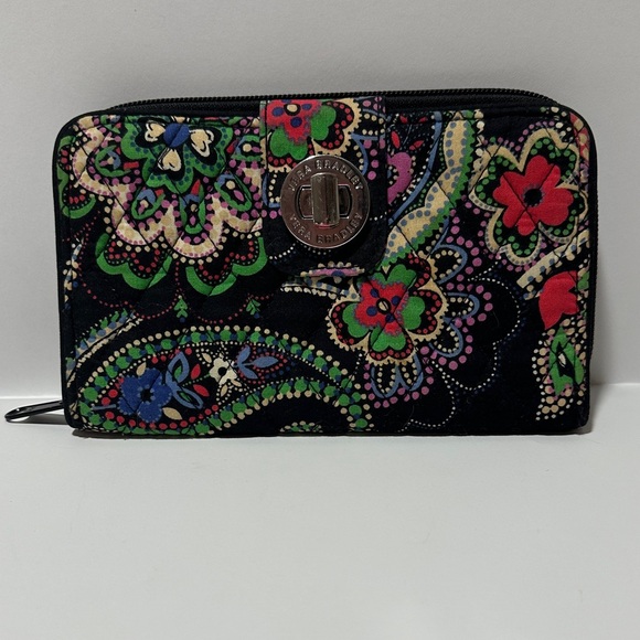 Vera Bradley Turnlock Wallet – Kiev Paisley Black Multicolor Floral - Picture 2 of 5